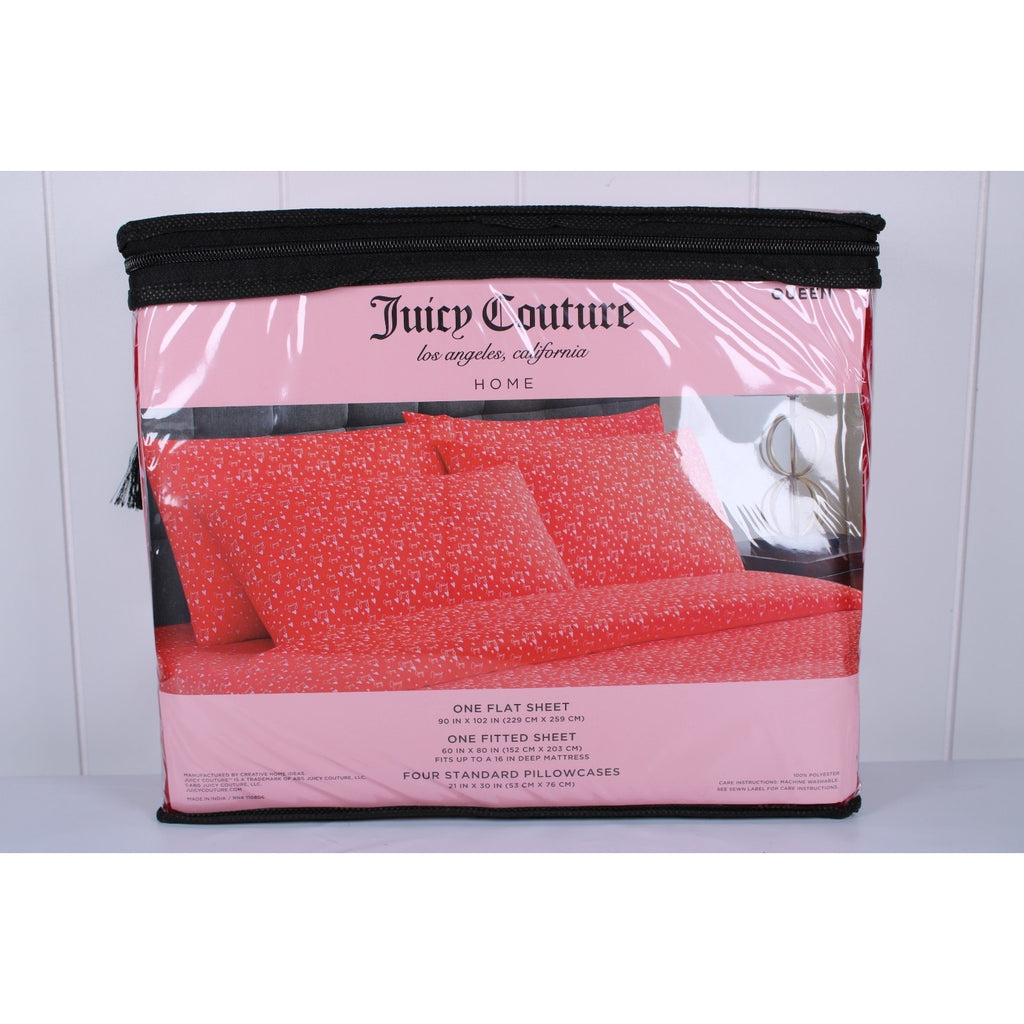 Juicy Couture Queen 6psc Bed Sheet Red, Juicy Logo, Hearts
