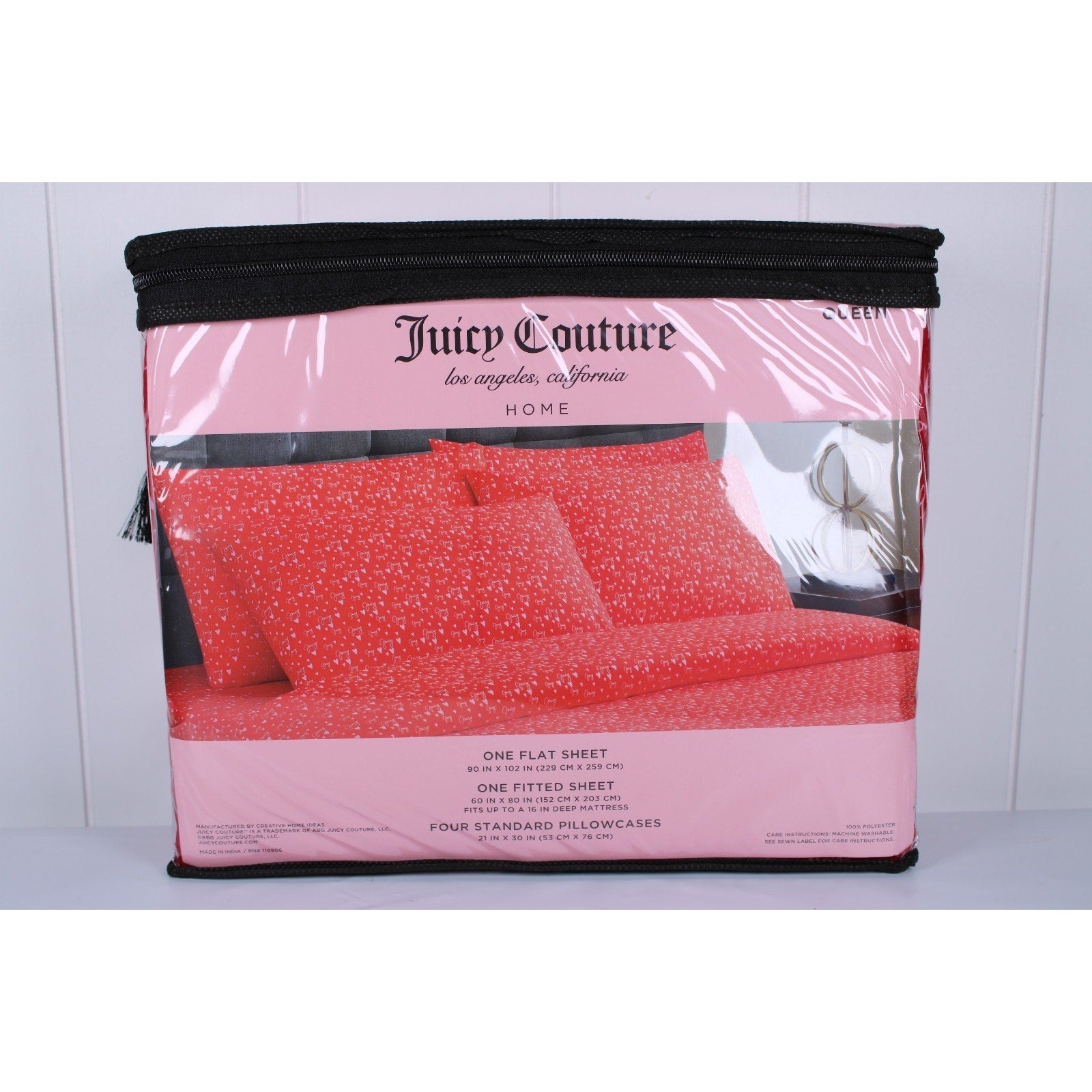 Juicy Couture Queen 6psc Bed Sheet Red, Juicy Logo, Hearts