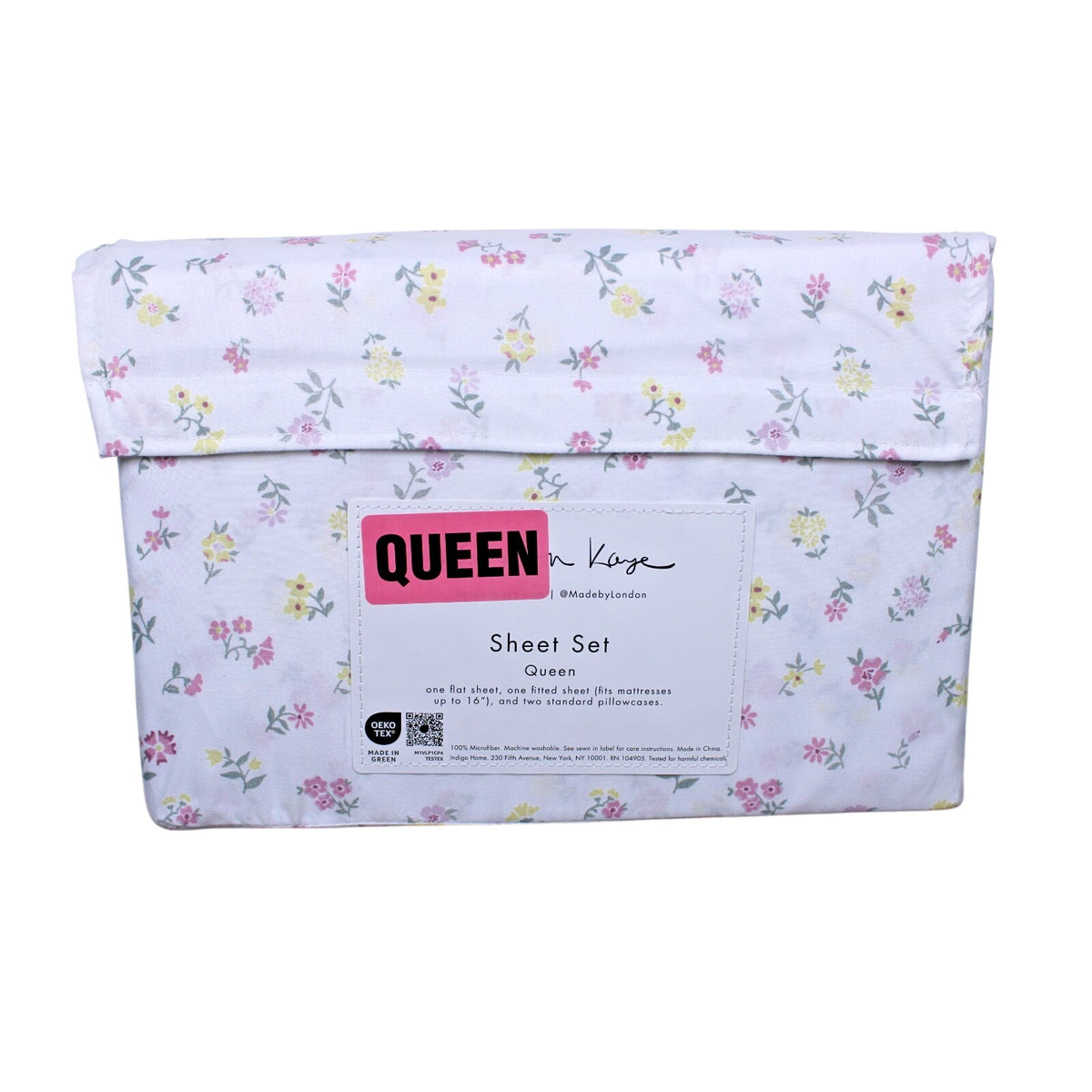London Kaye Pink & Yellow Flower Garden Soft Brushed Queen Sheet Set NEW
