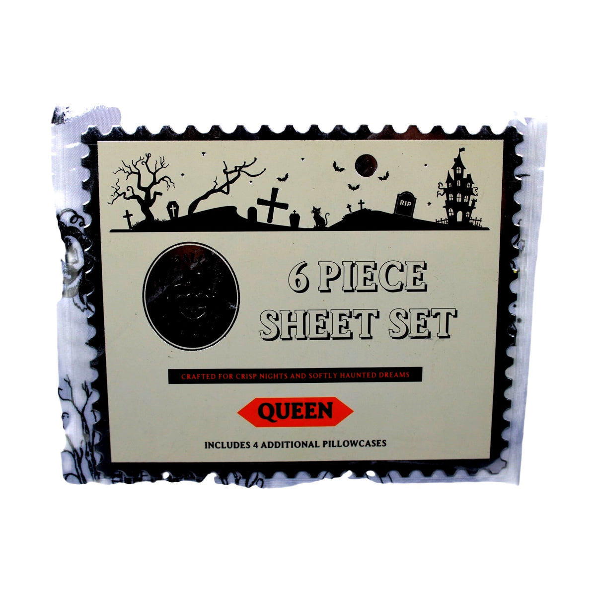Spooky Halloween QUEEN Sheets Set Haunted House, Pumpkins, Ghosts, Poison, Trees