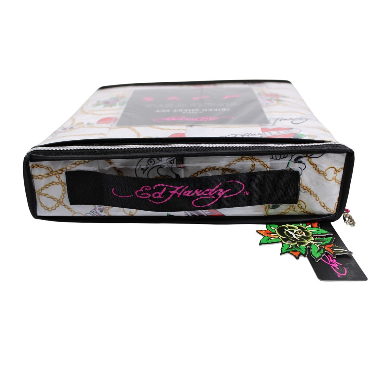 Ed Hardy White 6 pc Queen Sheet Set Skulls Roses Tattoo Print w/4 Pillowcases