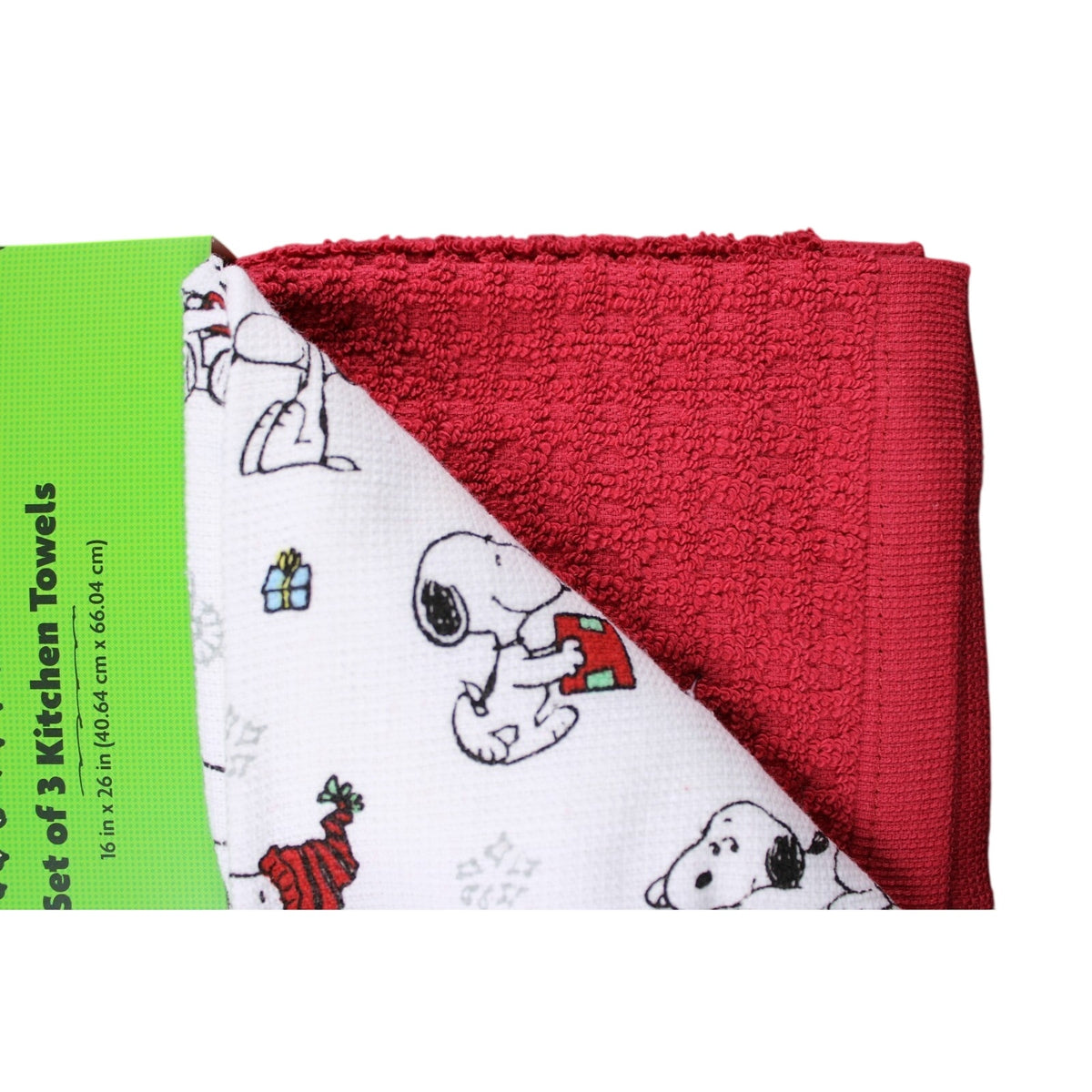 Peanuts Snoopy and Woodstock Set Of 3 Kitchen Towels Christmas Trees Candy Canes
