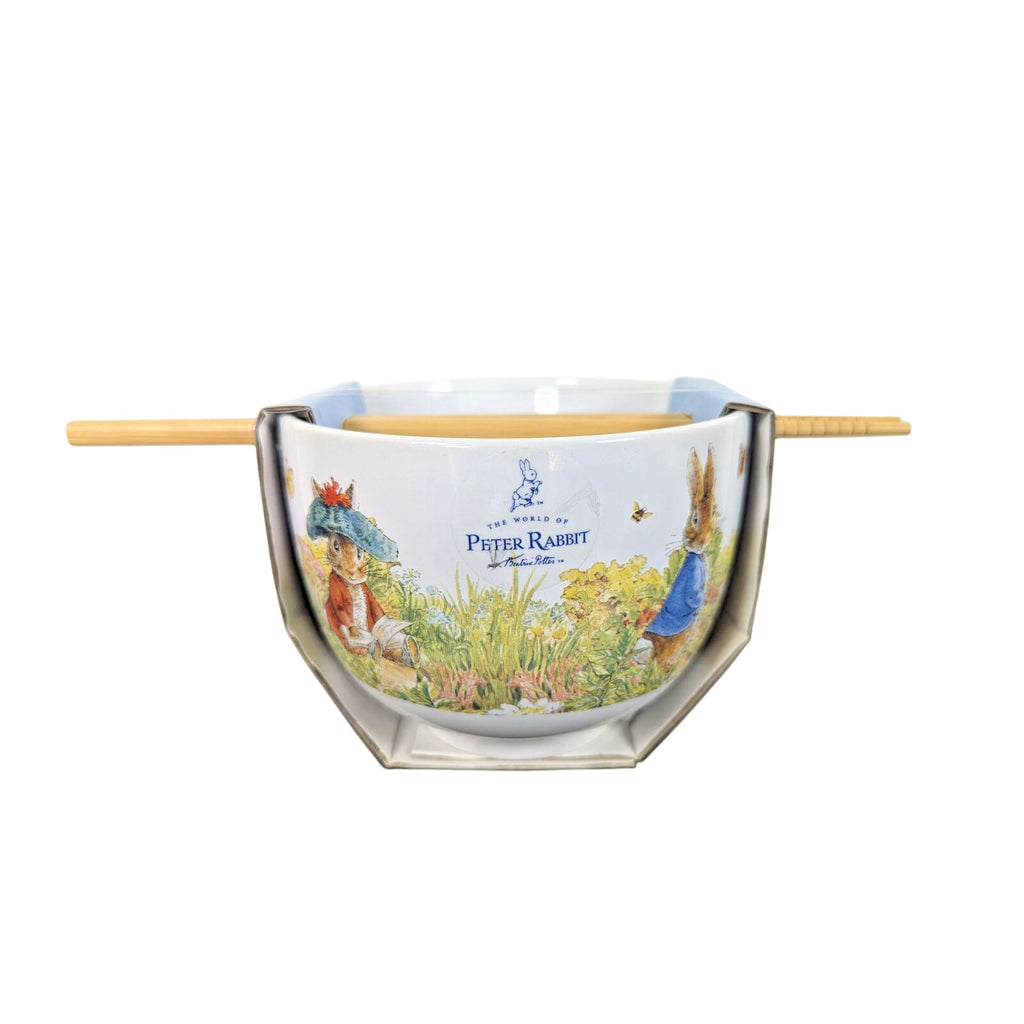 Beatrix Potter PETER RABBIT White Ceramic Noodle/Soup Bowl w/Chopsticks - NEW