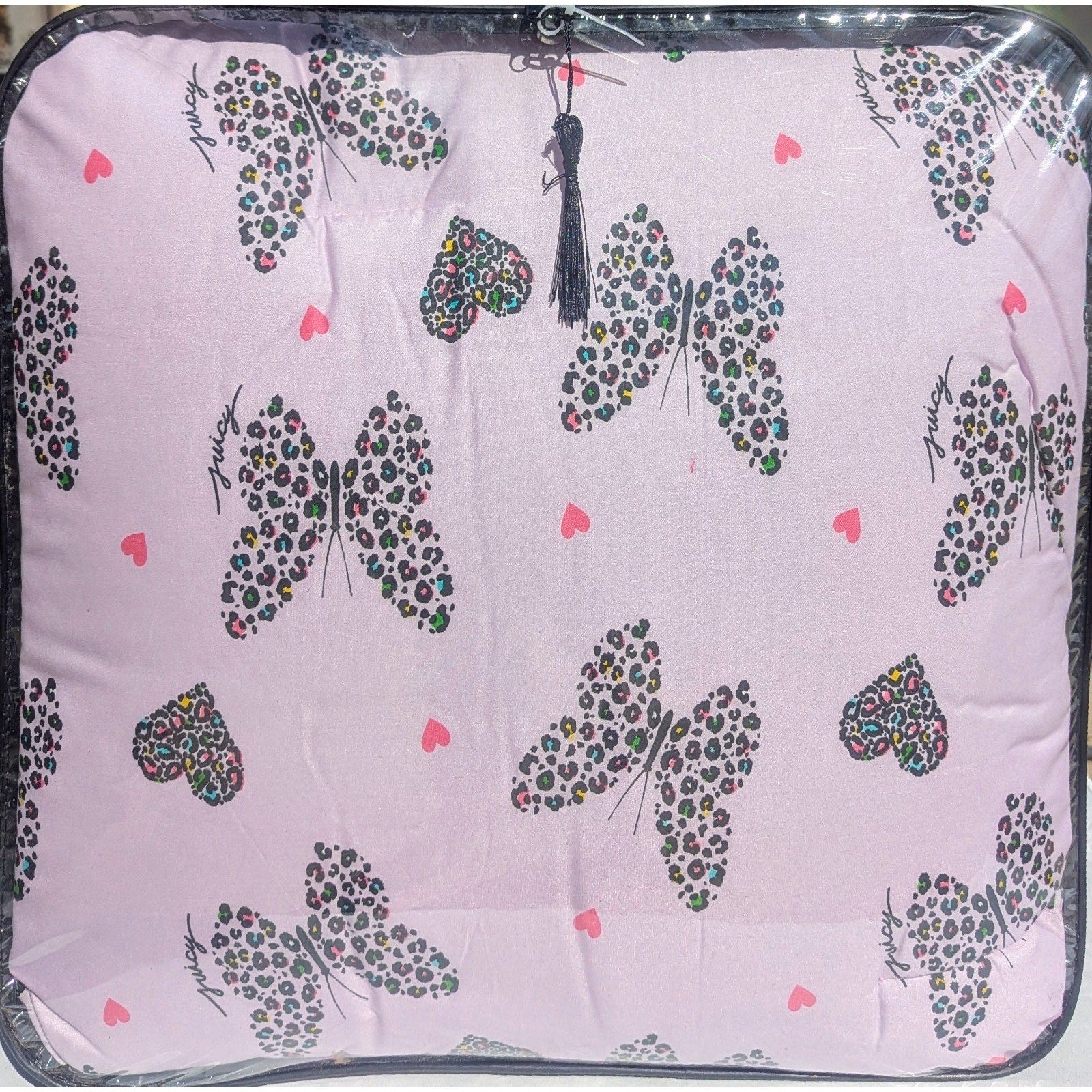 Juicy Couture Lavender w/Leopard Butterflies & Hearts FULL Comforter & Shams Set