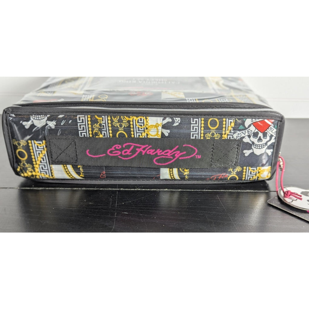 Ed Hardy Black 6 pc Cal King Sheet Set Hearts, Skulls, Roses, w/4 Pillowcases