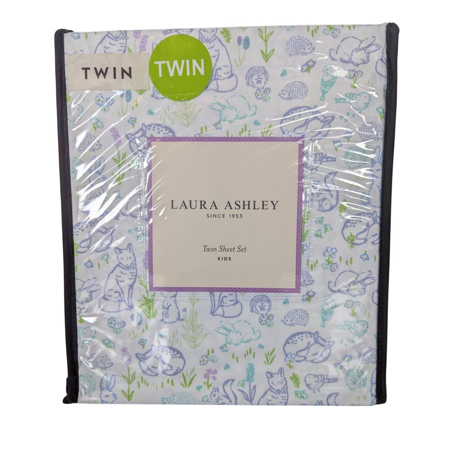 Laura Ashley Spring Animal Flowers Furry Friends 3-pc TWIN Sheet Set - New
