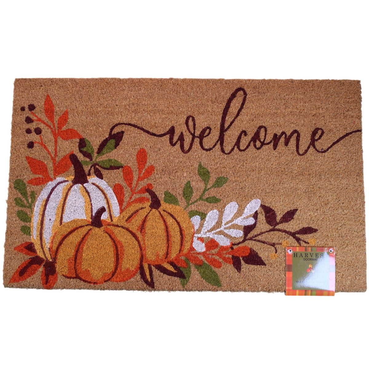 Harvest - WELCOME heavy-duty 5lb. Coir Doormat Non-Slip, Fall Pumpkins 18x30