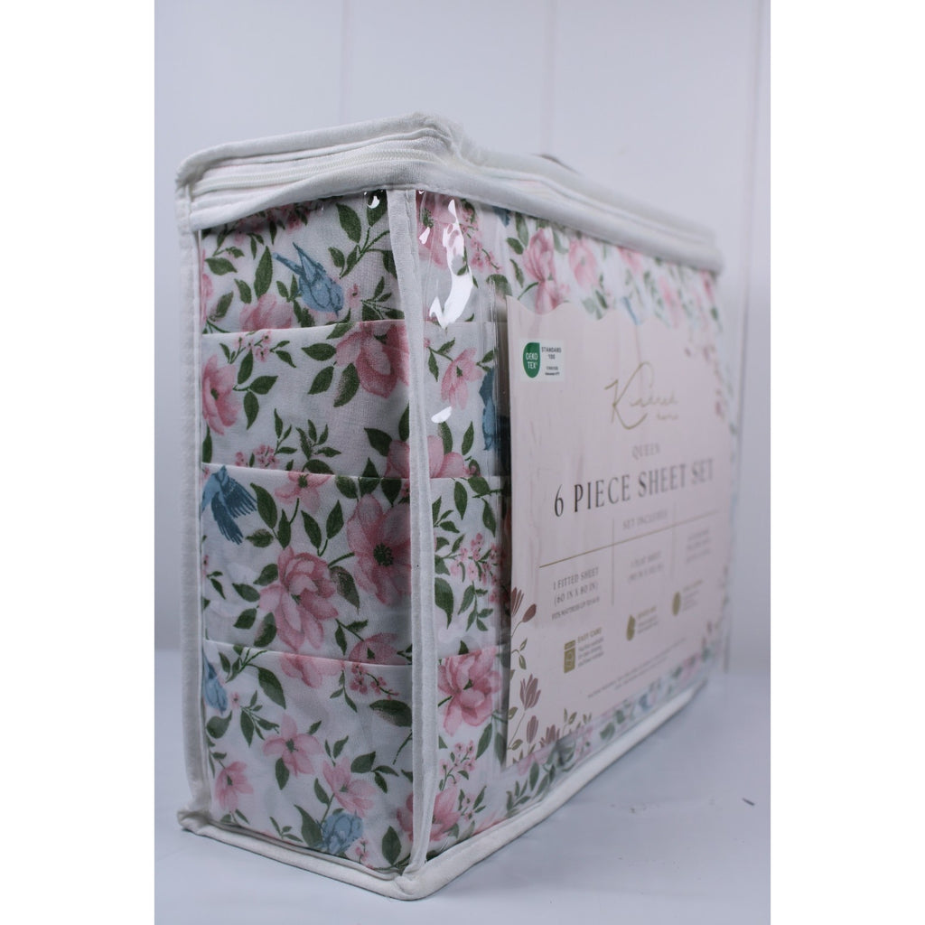 KINDRED HOME 6 pc Floral design Queen Sheet Set 2 EX Pillowcases