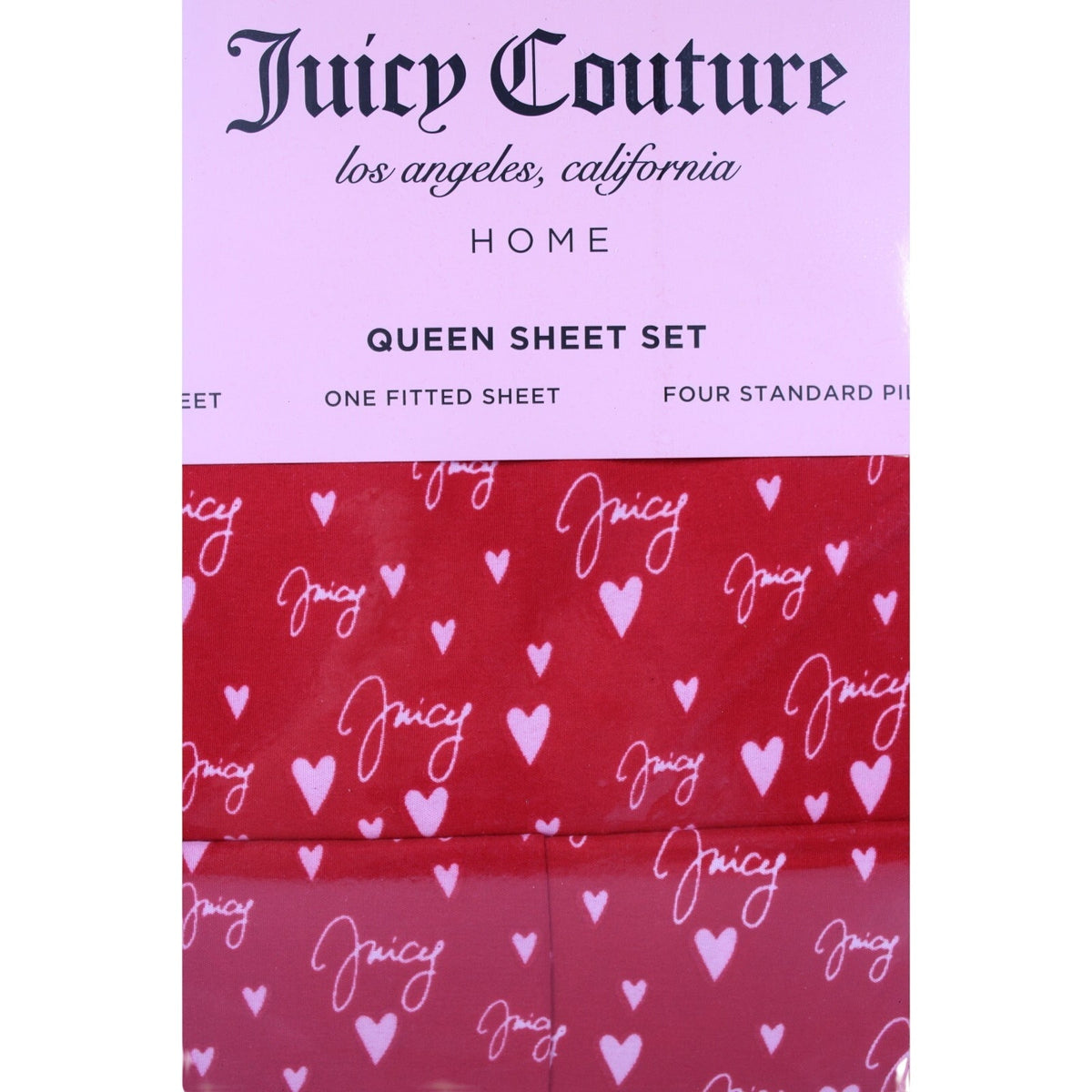 Juicy Couture Queen 6psc Bed Sheet Red, Juicy Logo, Hearts