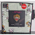 Ed Hardy 6-pc King Sheet Set w/4 Pillowcases, Skulls, Snake, Bird, Tiger- Green