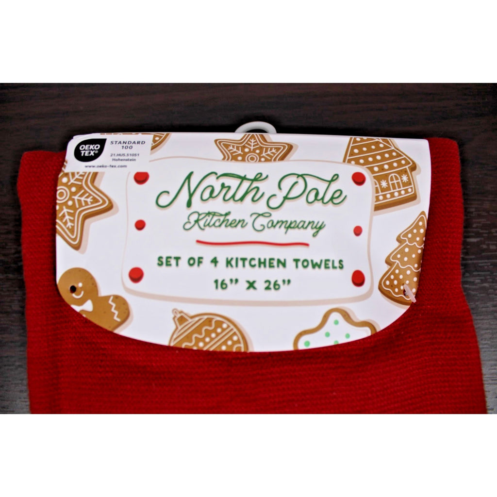 Gingerbread Cookie Man, 4-pc cotton Kitchen Towels 16" x 26" Christmas Holiday