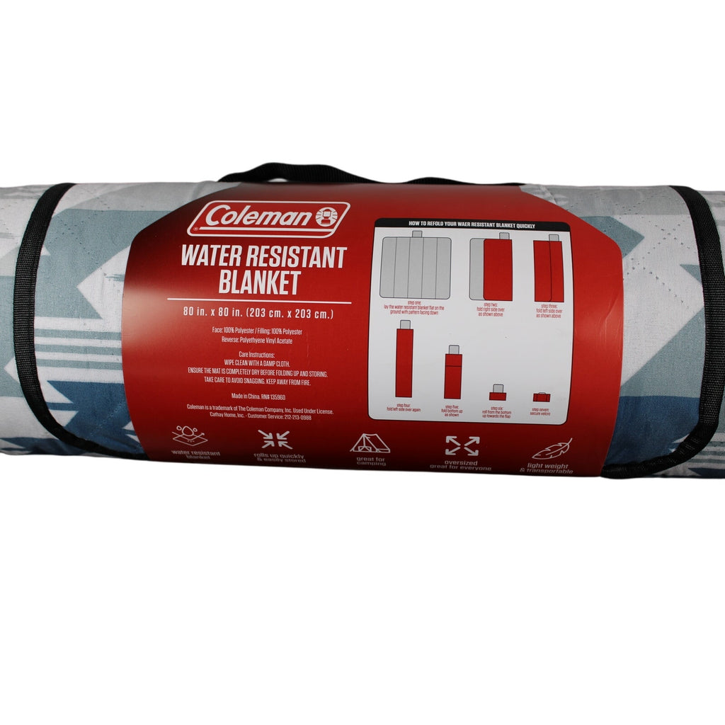 COLEMAN Water Resistant Blue, Gray OUTDOOR BLANKET CAMPING PICNIC BEACH 80 X 80