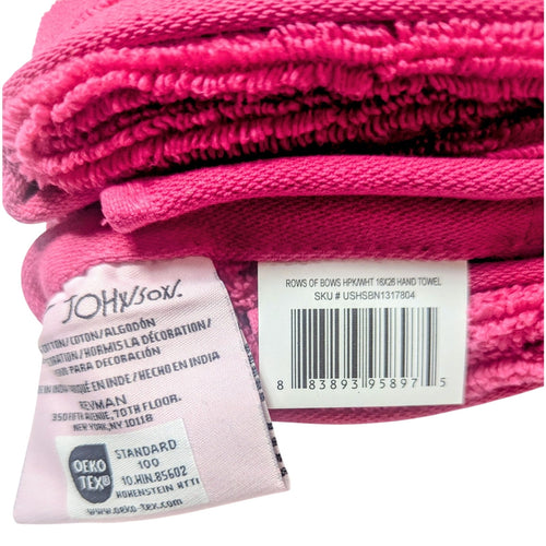 2pc Betsey Johnson Hand Towels 16x26 Hot Pink White Coquette Bow 100% Cotton New