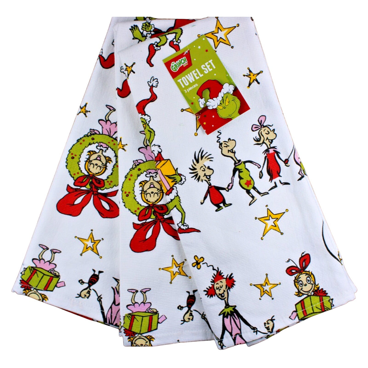 Set Of 3 Dr. Seuss The Grinch Whoville Cindy Lou Christmas Kitchen Cotton Towels