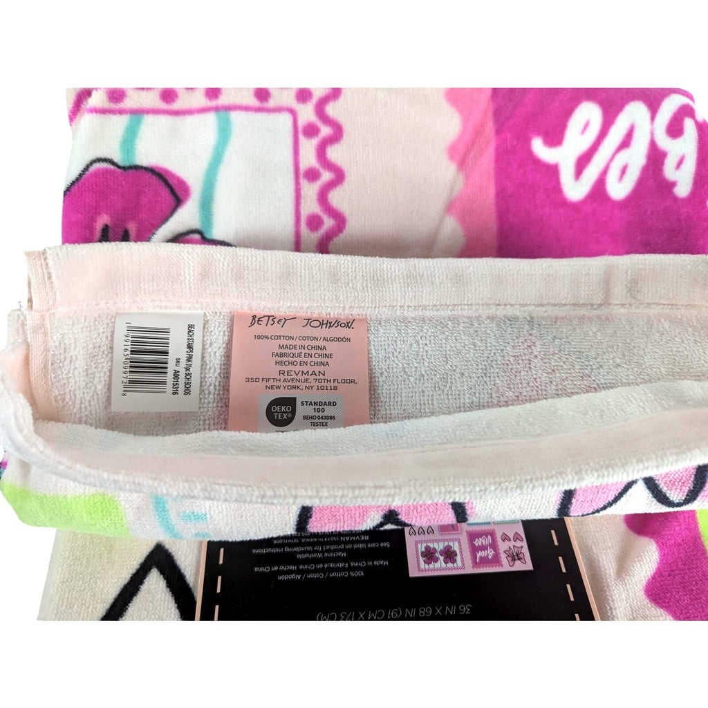 Betsey Johnson Beach Towel 36"x68" Good Vibes, 100% Cotton