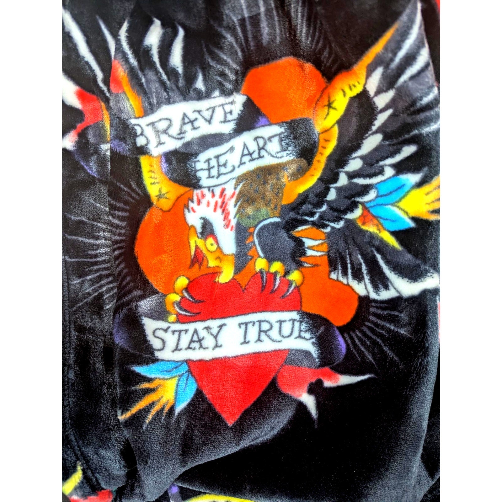 Ed Hardy Plush Throw Blanket Oversized 50X70 Black tattoo Eagle Rose Cozy Soft