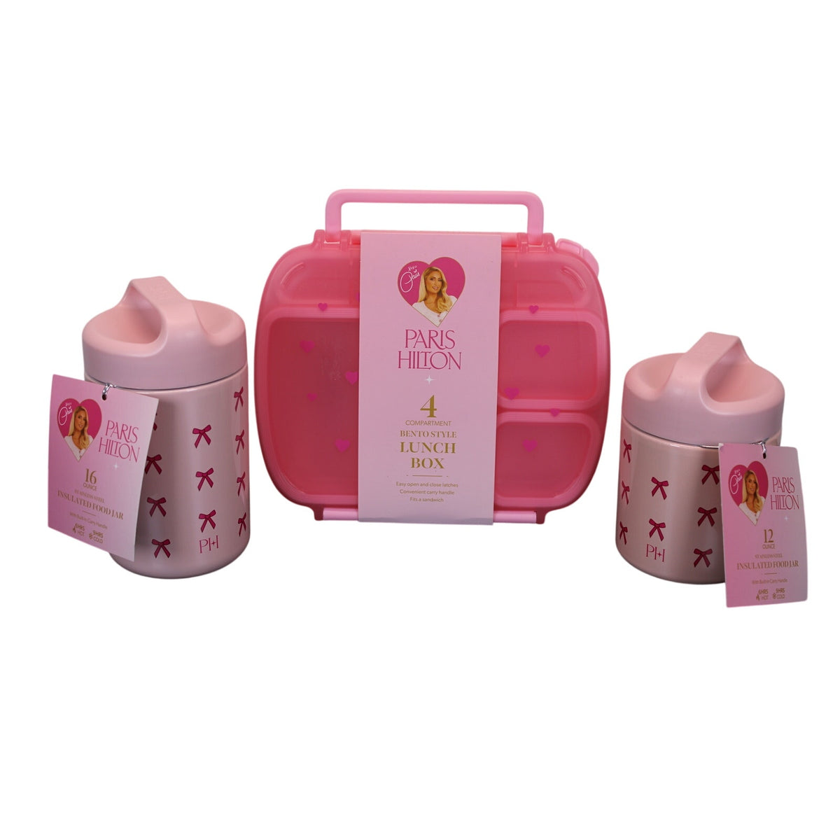 Paris Hilton 3-Pc Bento Lunch Box & Insulated Jar Set Pink Bows