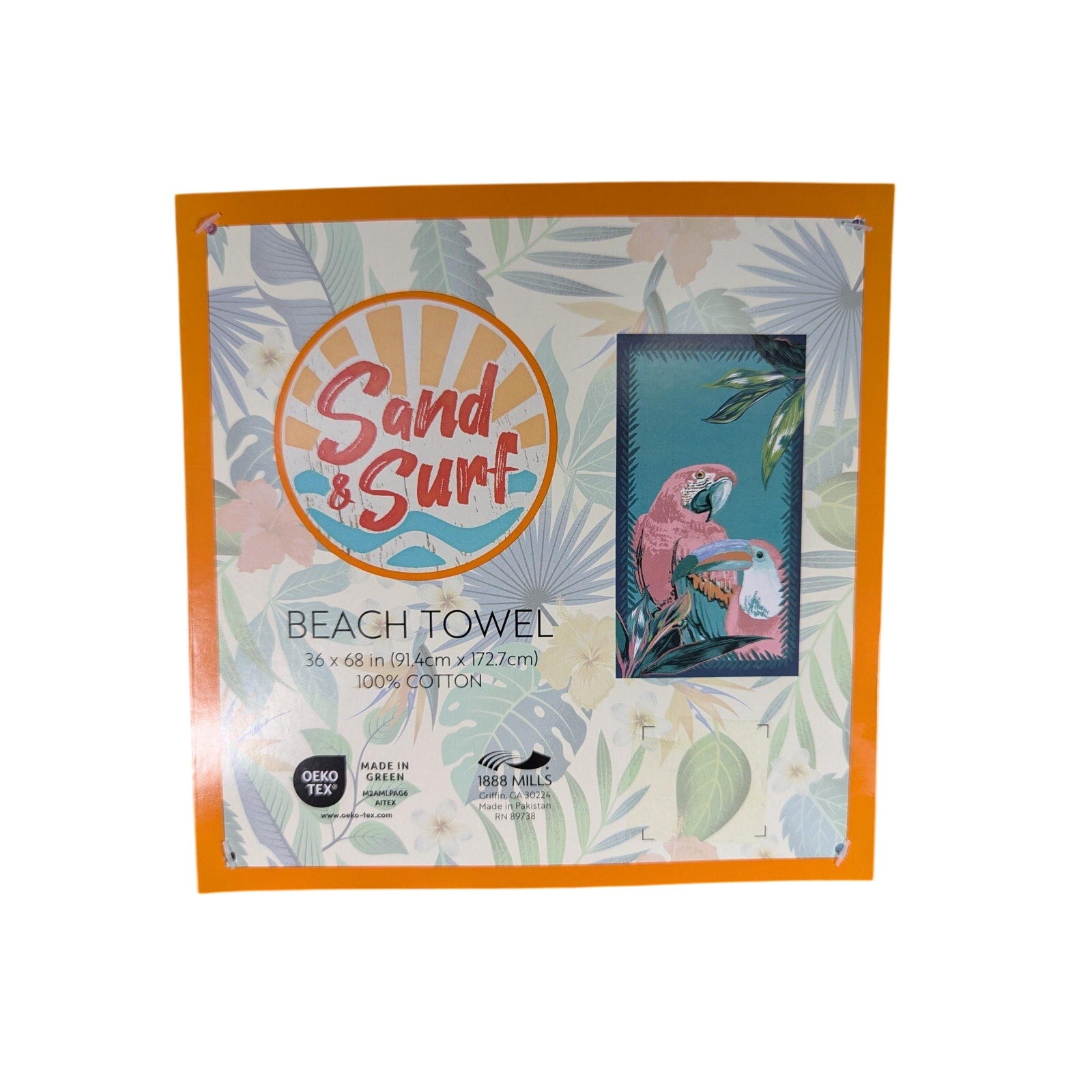 Sand & Surf Beach Towel 36" x 68" Parrots 100% Cotton