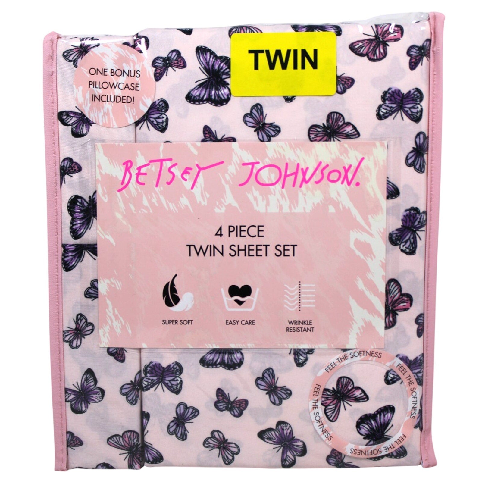 BETSEY JOHNSON 4 psc Butterfly Delight Pink TWIN Sheet Set Soft Sheets