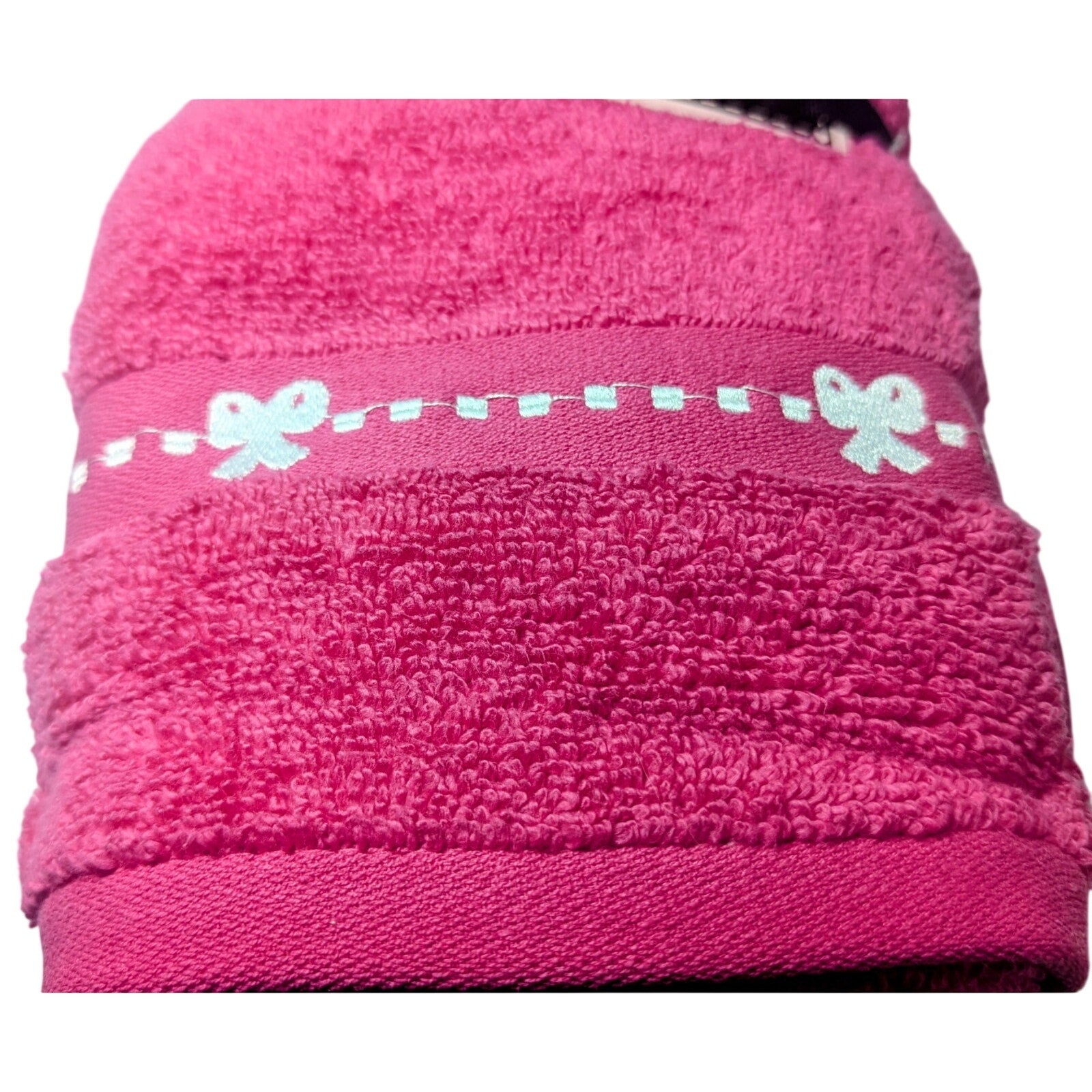 2pc Betsey Johnson Hand Towels 16x26 Hot Pink White Coquette Bow 100% Cotton New