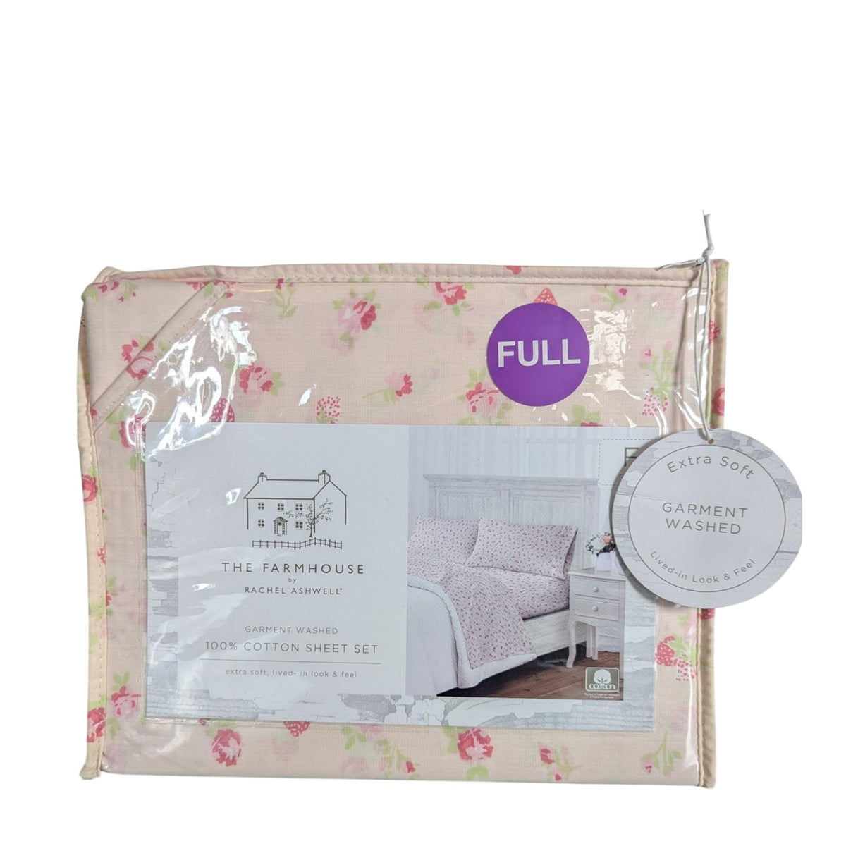 THE FARMHOUSE Rachel Ashwell FULL Pale Pink w/Strawberries & Flowers Sheet Set
