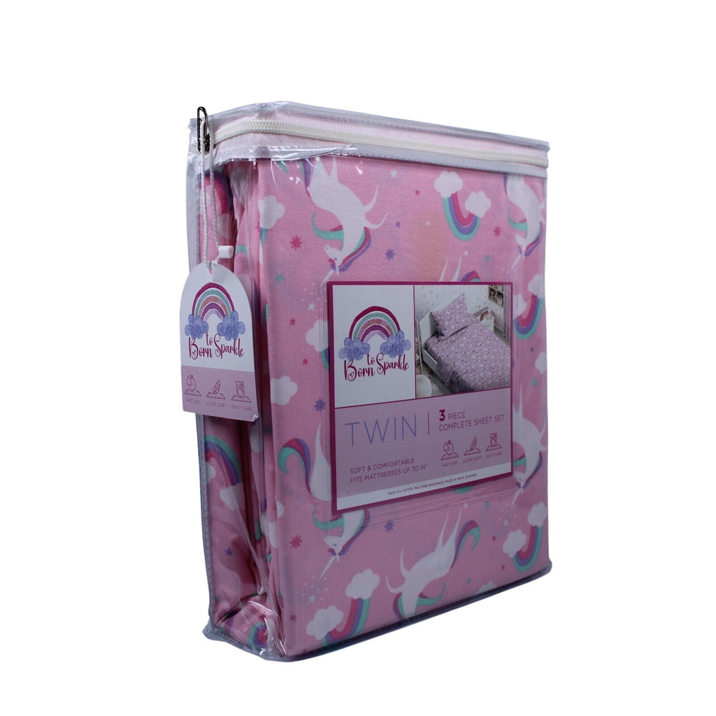 Twin Unicorn & Rainbows Sheet Set 3-Piece Complete set, Ultra Soft , Kids