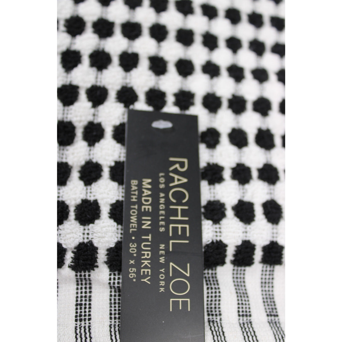 RACHEL ZOE 4pc Bath Towel Set Black White Polka Dot Bath, Hand - Turkish Towels  NEW