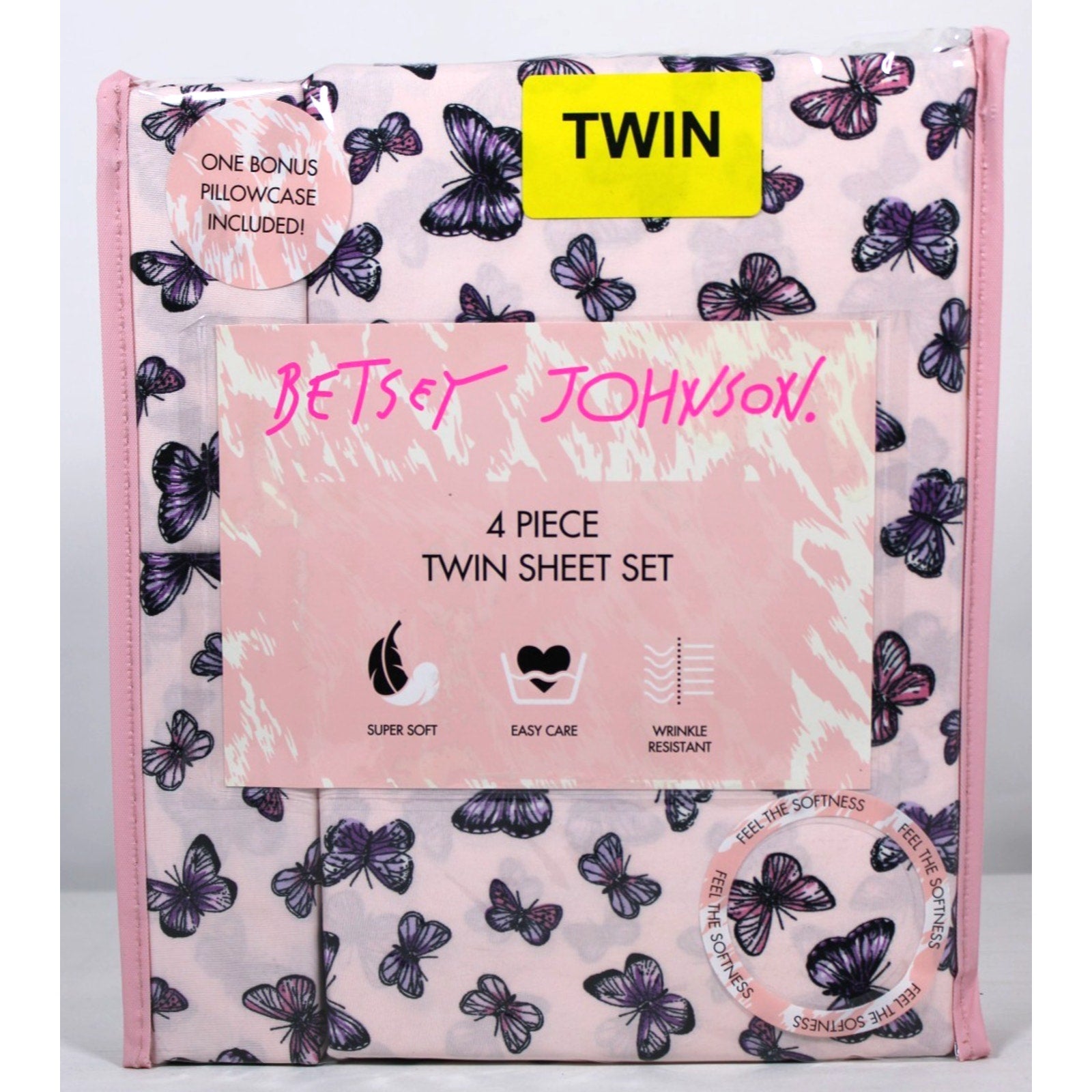 BETSEY JOHNSON 4 psc Butterfly Delight Pink TWIN Sheet Set Soft Sheets