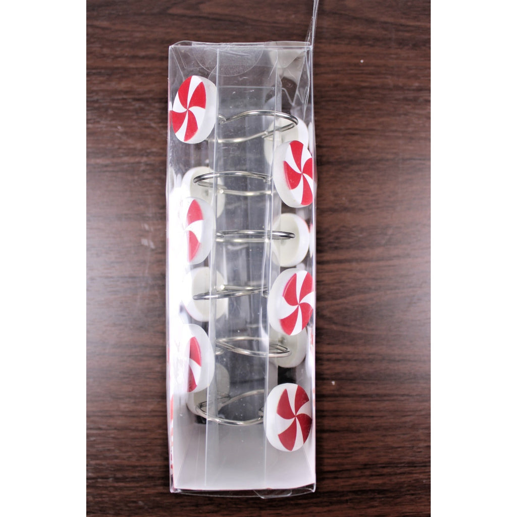 Set of 12 CHRISTMAS PEPPERMINT CANDY SHOWER CURTAIN HOOKS RINGS NIB