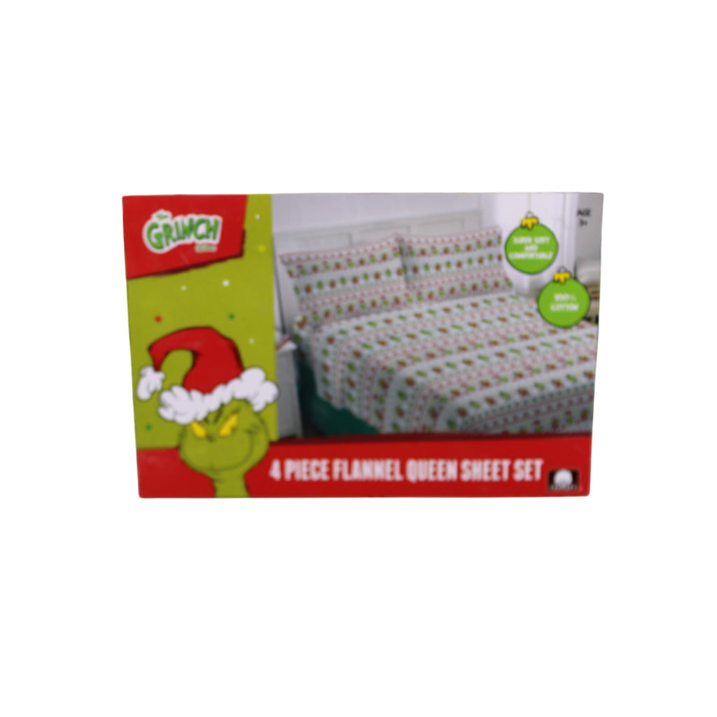 Dr. Seuss Grinch & Max Queen 4-Piece Flannel Sheet Set