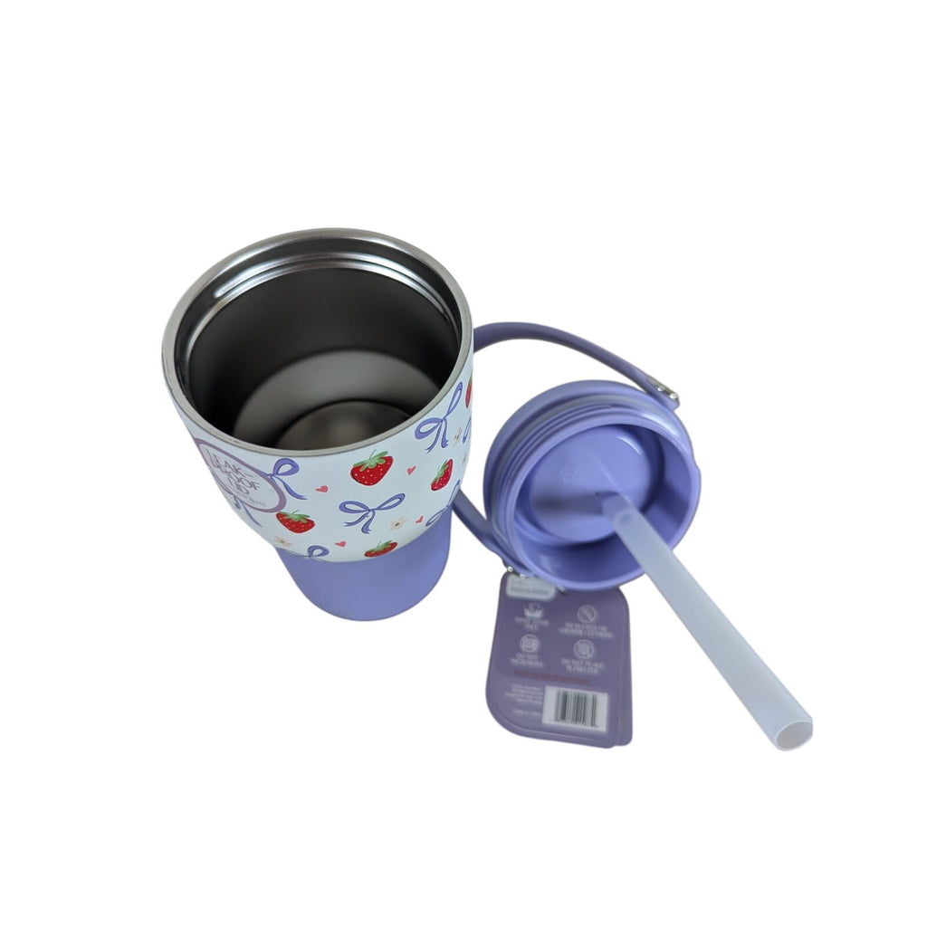 Hydroflow Edge 14oz Double Stainless. 12hrs Cold, BPA Free, Strawberries -Bows