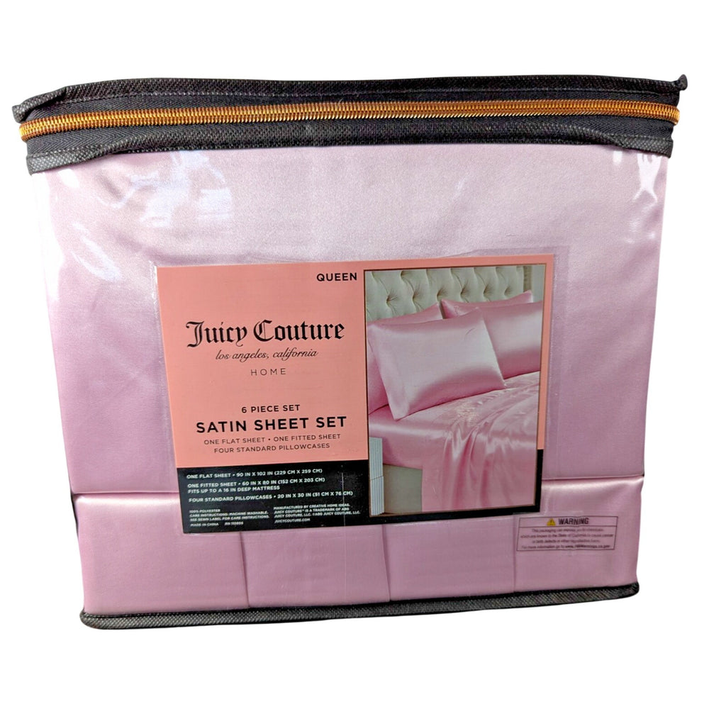 Juicy Couture Hot Pink Satin Queen Sheet Set 6 Piece Cristal Collection