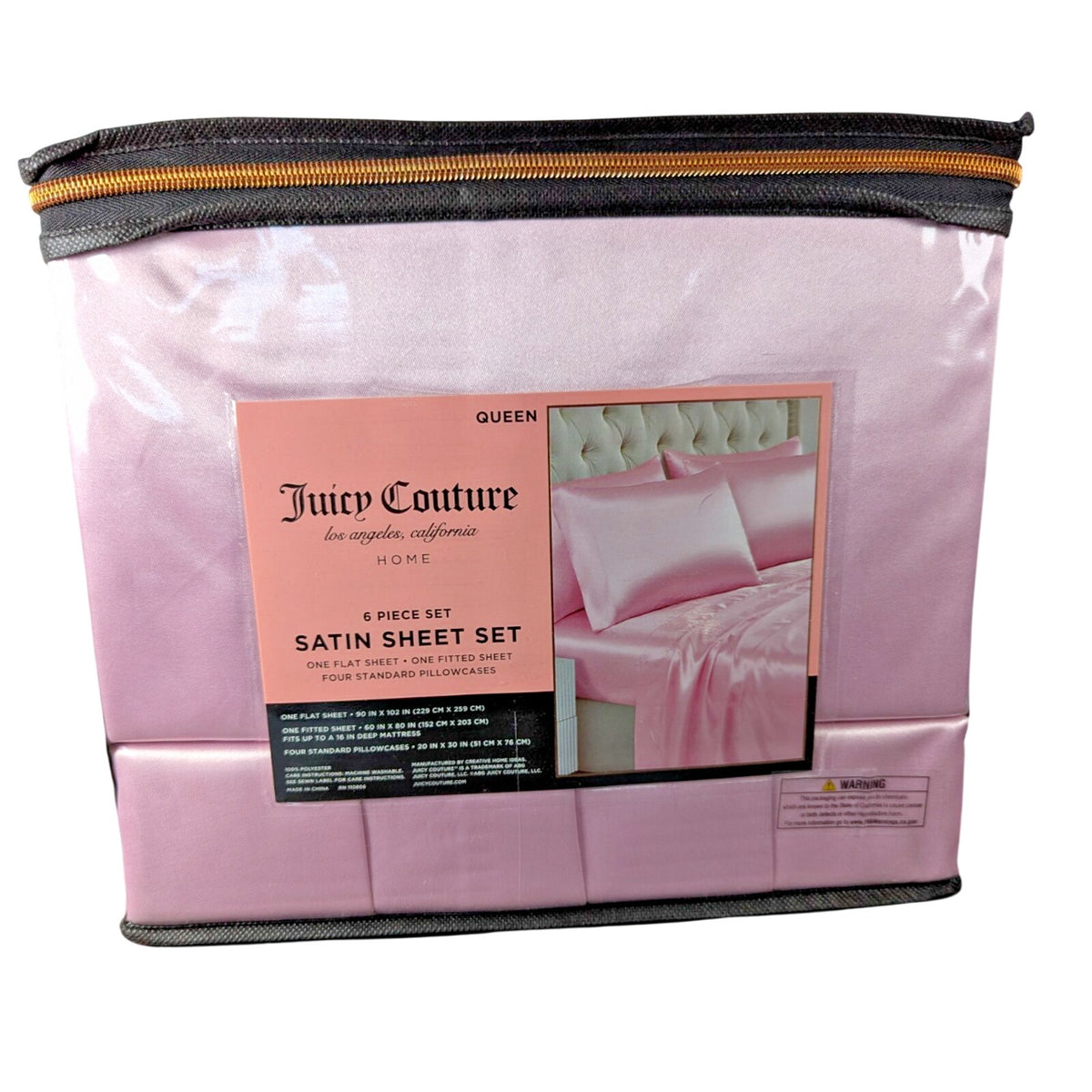 Juicy Couture Hot Pink Satin Queen Sheet Set 6 Piece Cristal Collection