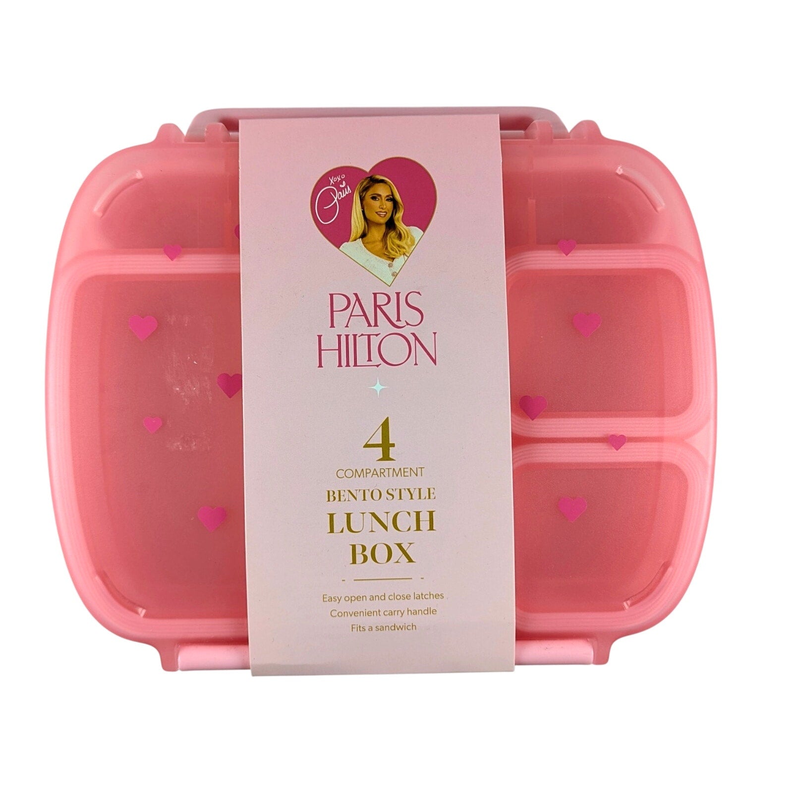 Paris Hilton Bento Style Box 4 Compartment Lunch Box Pink Hearts NEW