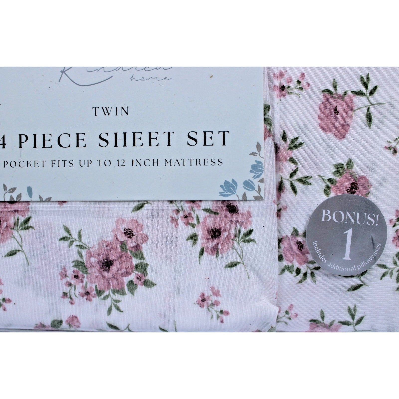 KINDRED HOME 4 PIECE Floral DESIGN TWIN SHEET SET 1 EX PILLOWCASE