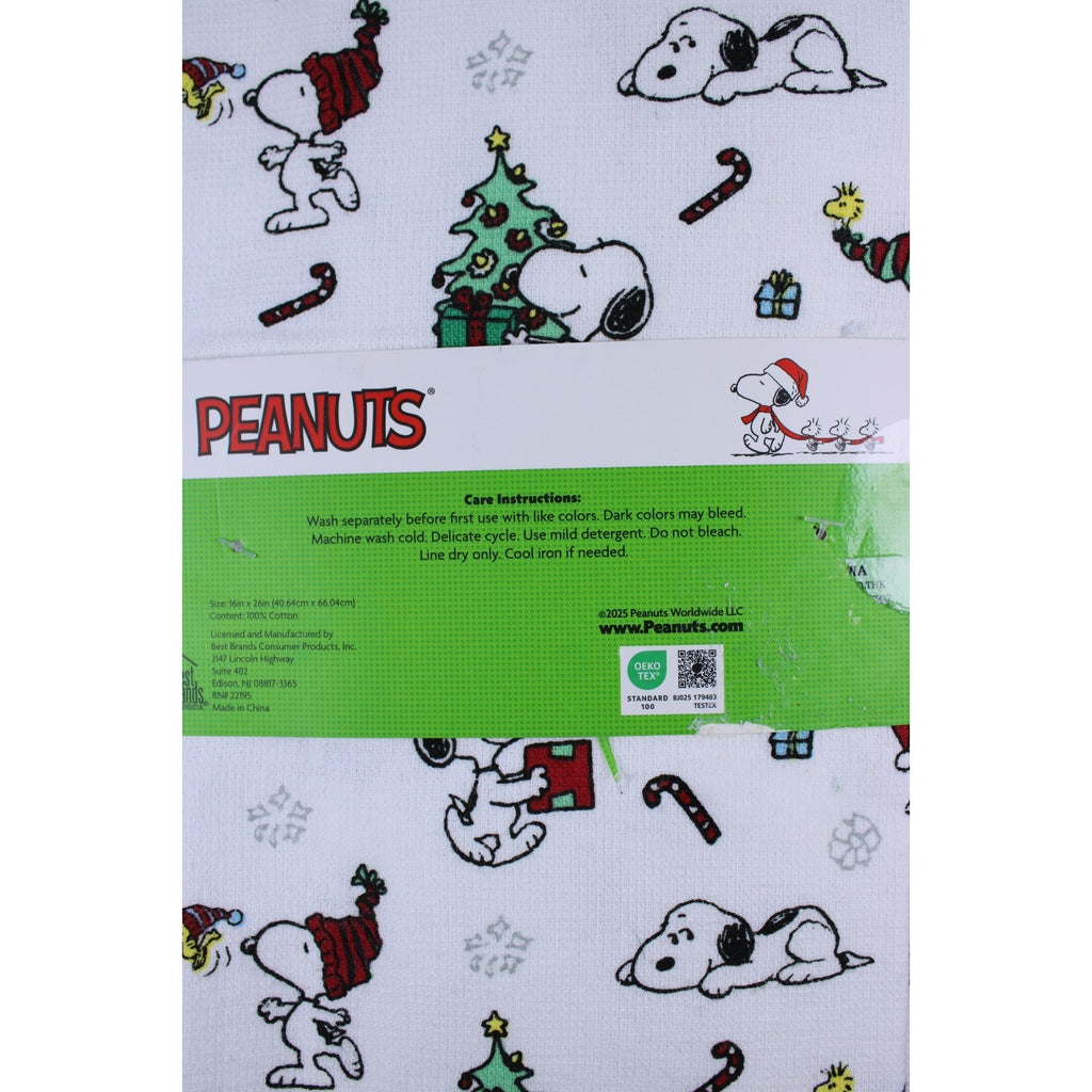 Peanuts Snoopy and Woodstock Set Of 3 Kitchen Towels Christmas Trees Candy Canes