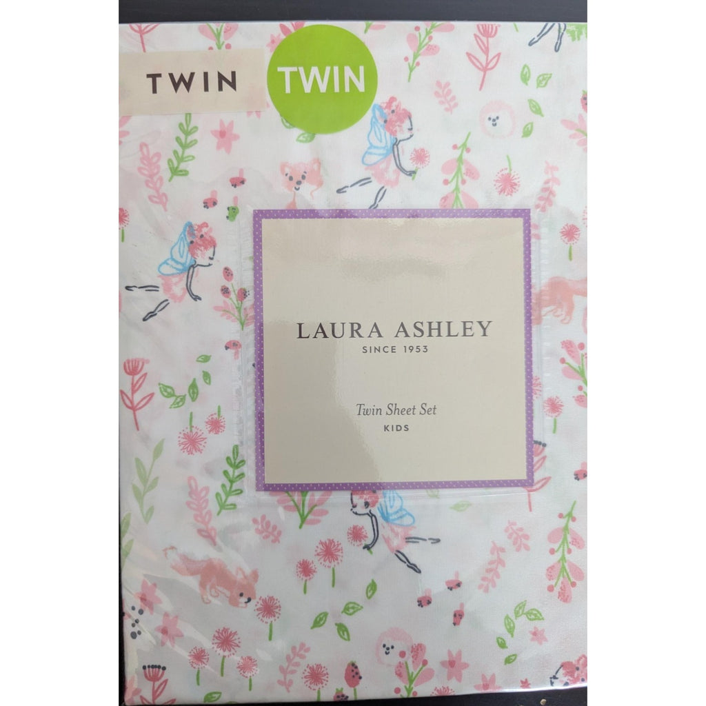 LAURA ASHLEY Spring Animal Flowers "Fairy Pink” 3- pc TWIN Sheet Set