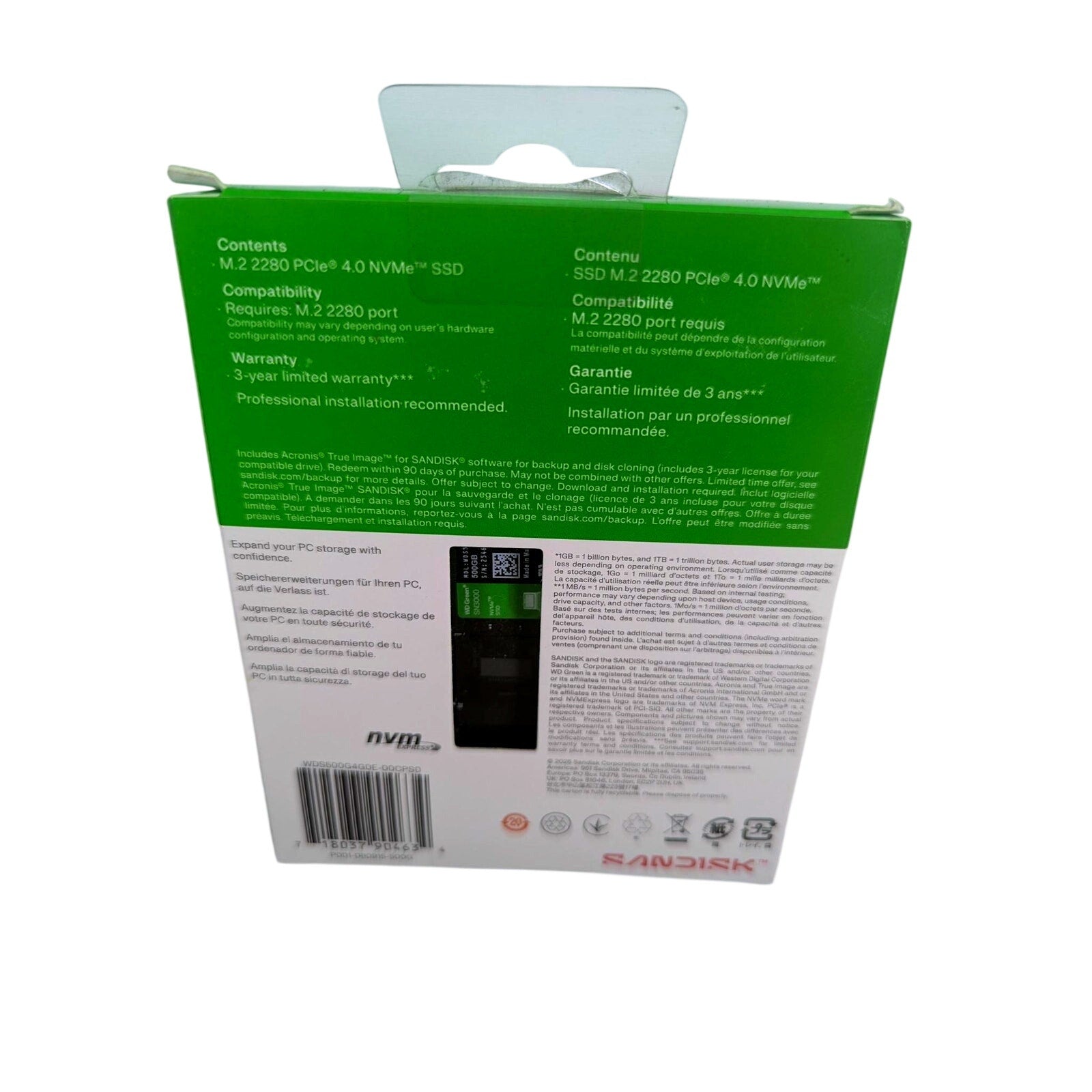WD Green SN3000 500GB NVMe Gen4 PCIe 5000 MB/s M.2 2280 Internal SSD WDS500G4G0E
