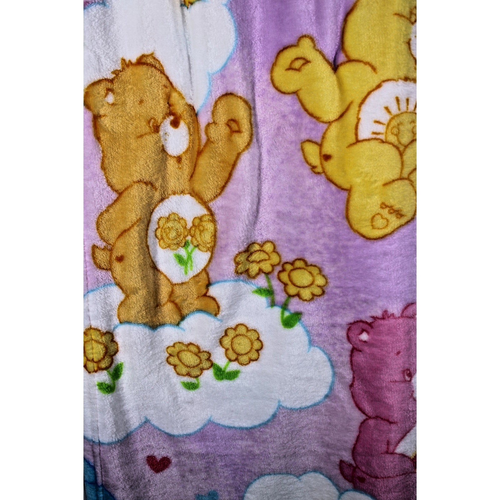 Care Bears Soft Throw Blanket Smiley Suns Rainbows Flowers and Clouds 50” X 70”