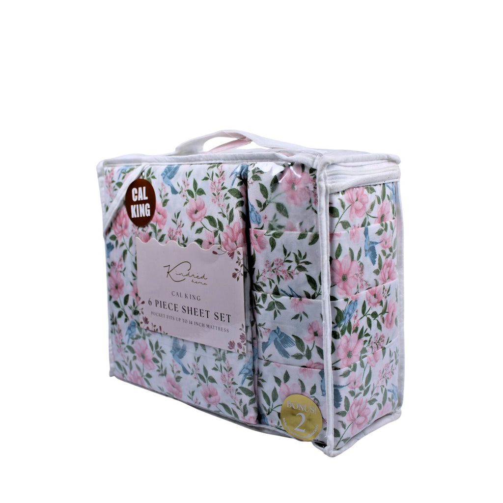 KINDRED HOME 6 pc Floral design Cal King Sheet Set 2 EX Pillowcases