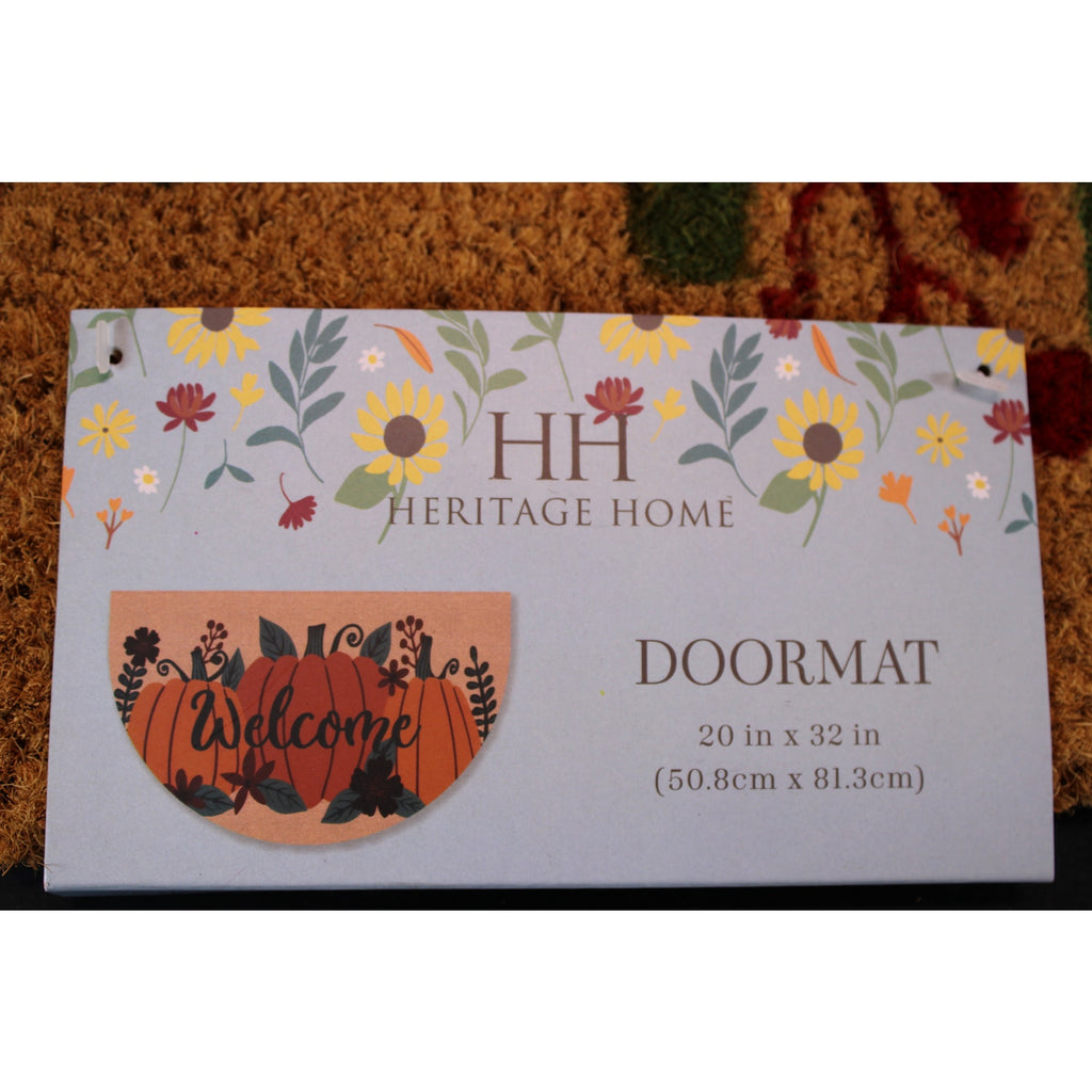 Half Moon Shape, Pumpkin WELCOME Coir Door Mat, 20x32 Thanksgiving, Fall