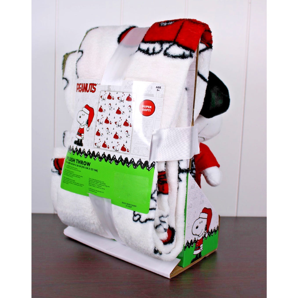 Peanuts Plush Pillow & Throw Set Snoopy in PJ's & Red Puffer Jacket 40x50Blanket