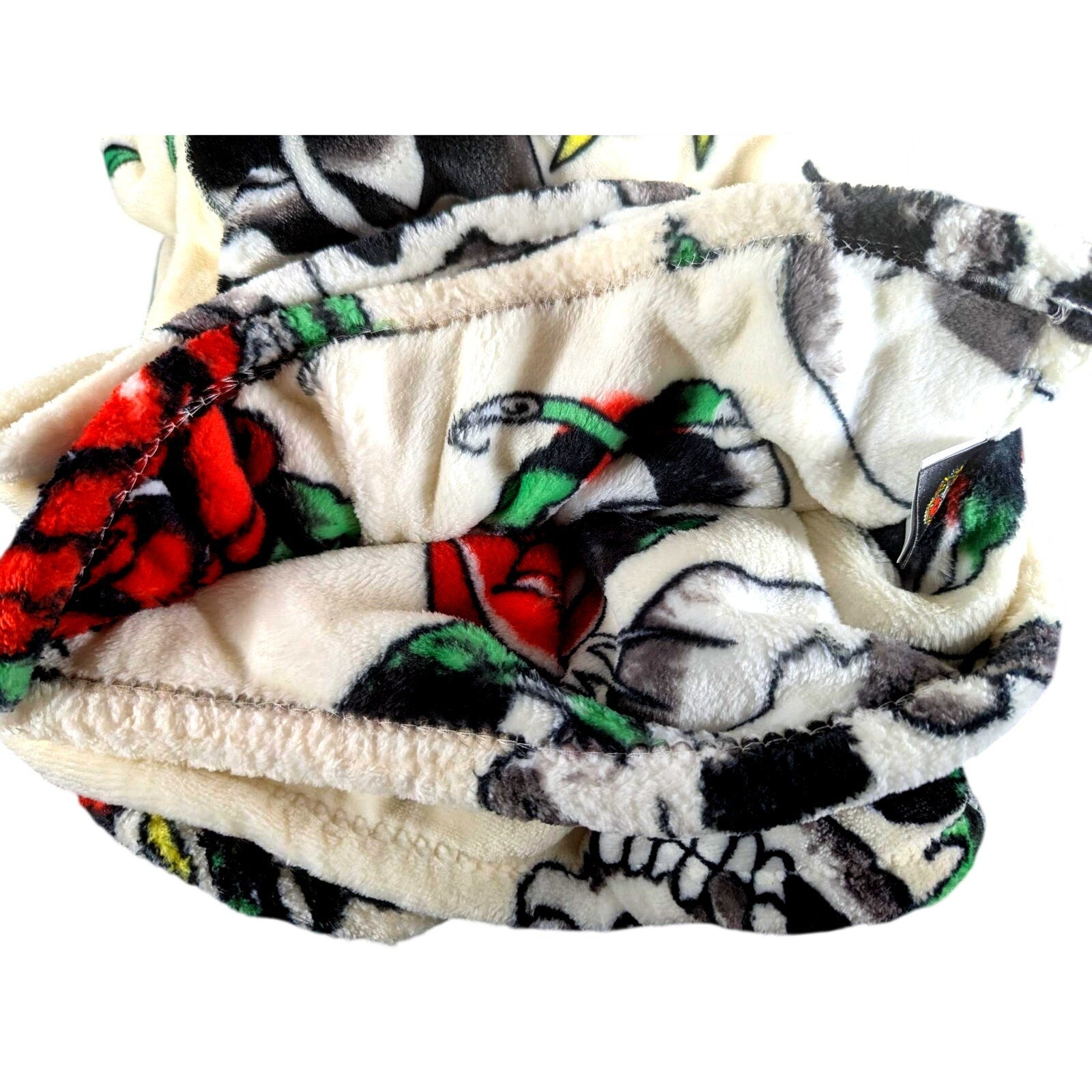 Ed Hardy Plush Throw 60x70 White Red Roses Black Roses Skull