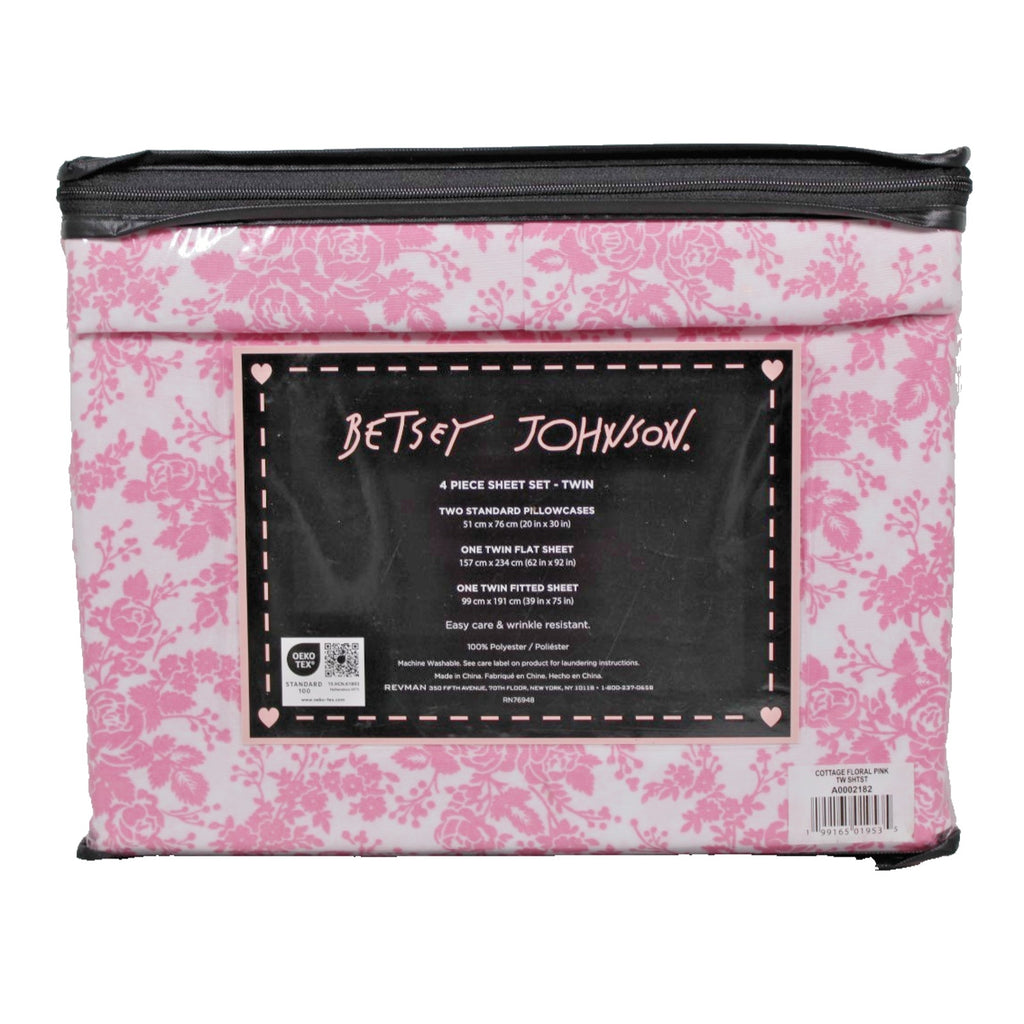 Betsey Johnson 4 Piece Twin Cottage Floral Pink Sheet Set