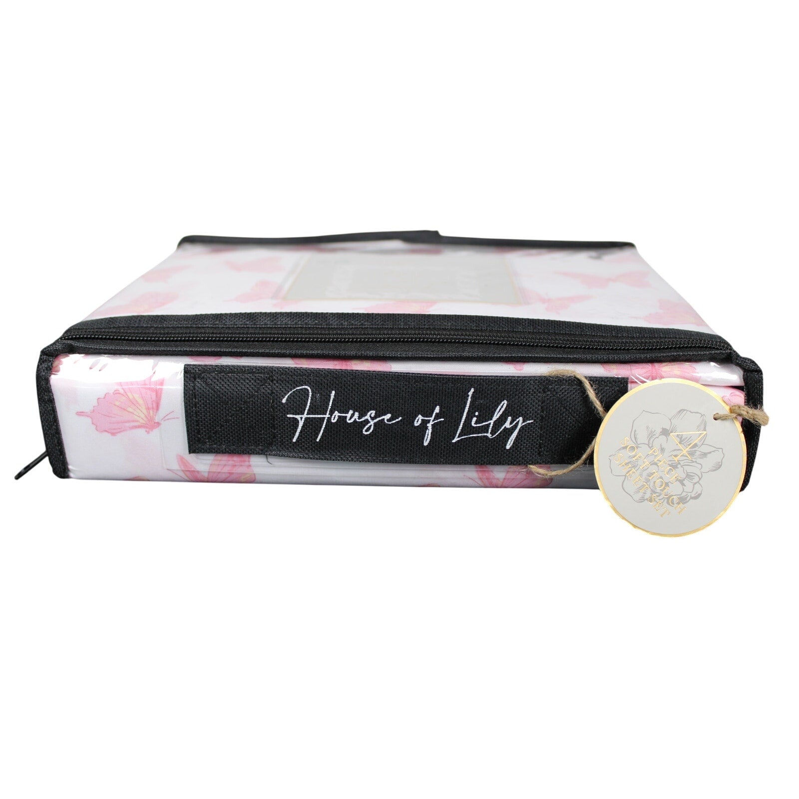 House Of Lily ~ Twin 4 Pc. Sheet Set - With Pink Butterflies 100% Polyester