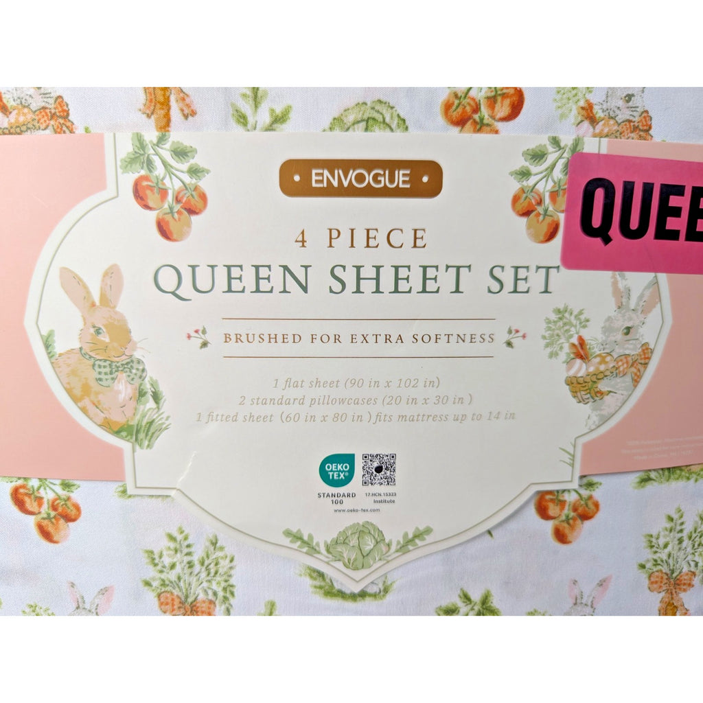EN VOGUE EASTER BUNNY QUEEN SHEET SET 4 PIECE, BRUSHED EXTRA SOFT