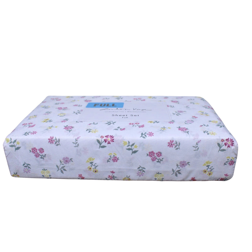 London Kaye Pink & Yellow Flower Garden Soft Brushed Full Sheet Set NEW