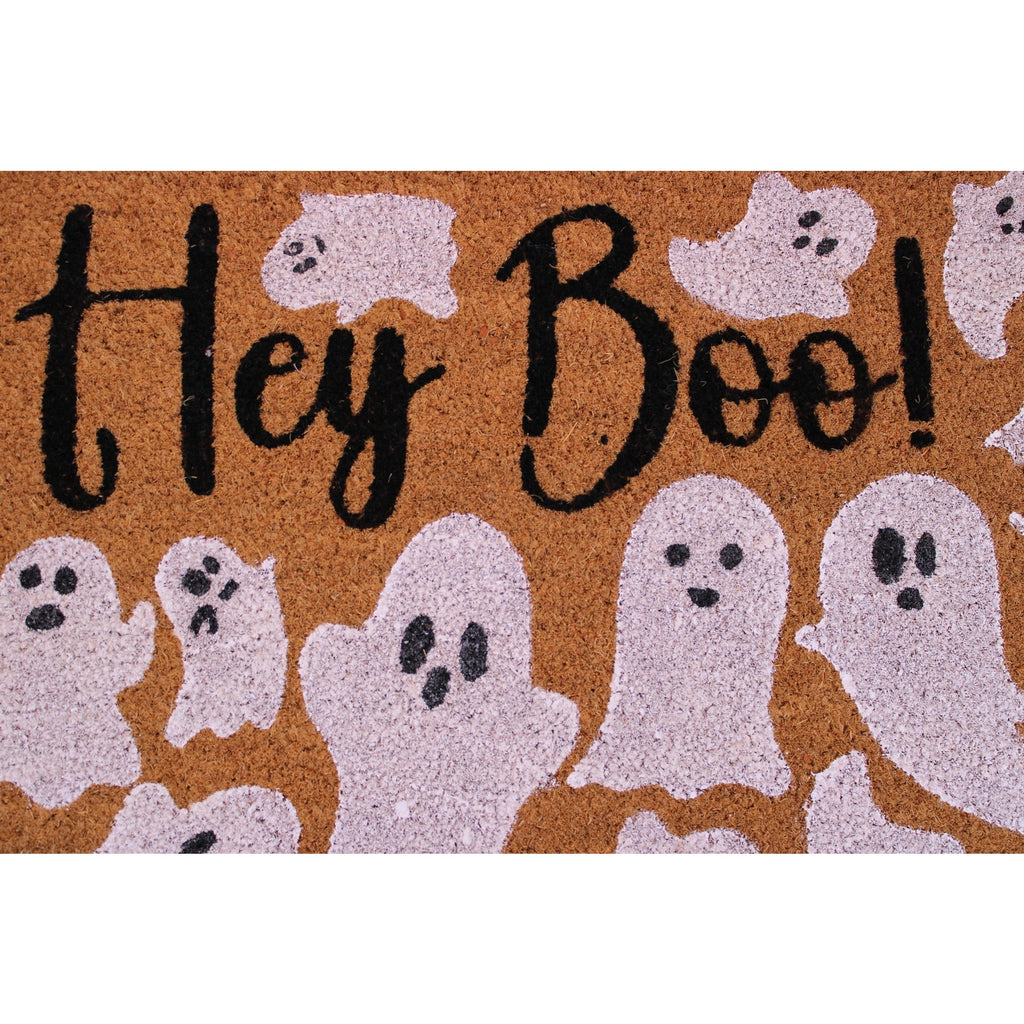 Halloween Ghosts Natural Coir Doormat Non-Slip "HEY BOO"  20x32in - NEW