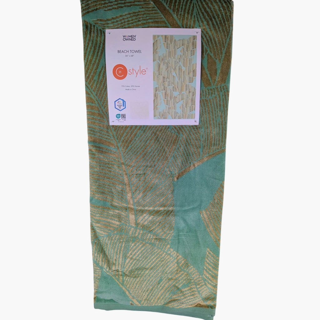 CH Style-Women Owned 36x68 Beach Towel, Leaves 70% Cotton