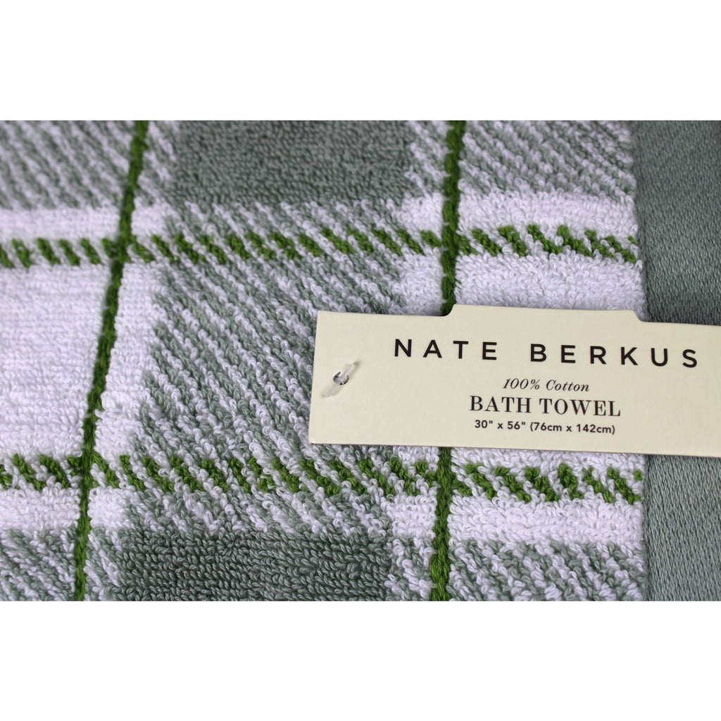 NATE BERKUS 8pc Bath Towel Set Green Plaid 100% Cotton Bath, Hand & Washcloths